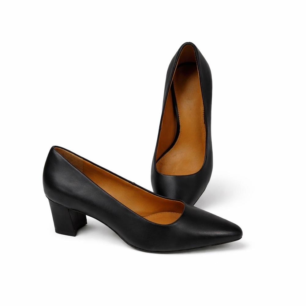 SARTO Women’s REGAL Black Leather Classic Chunky Heel Pumps 6.5